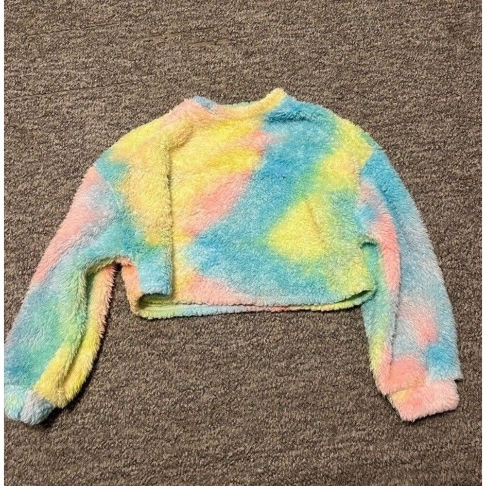 SHEIN Multicolor Tie-Dye Fleece Crew Neck Cropped Pullover Sweater XS